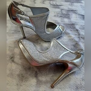 Brash Open Toe Silver Pump With Glitter Sorority Rush Size 9.5